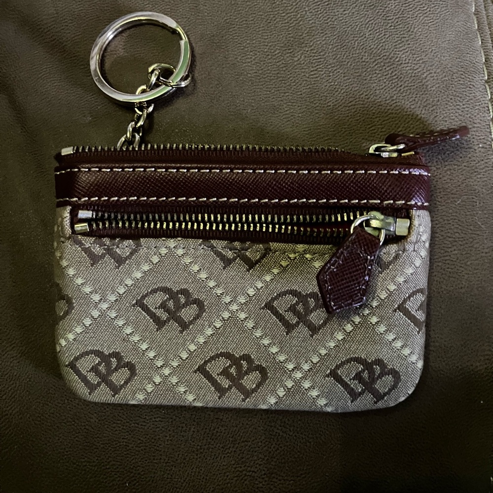 Dooney & Bourke Brown Monogram Key Pouch with Zip